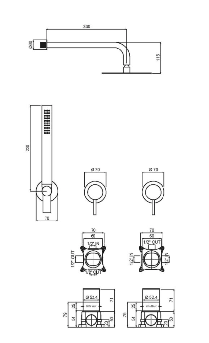 Brusesæt indbygning QD - Curvy 65-20