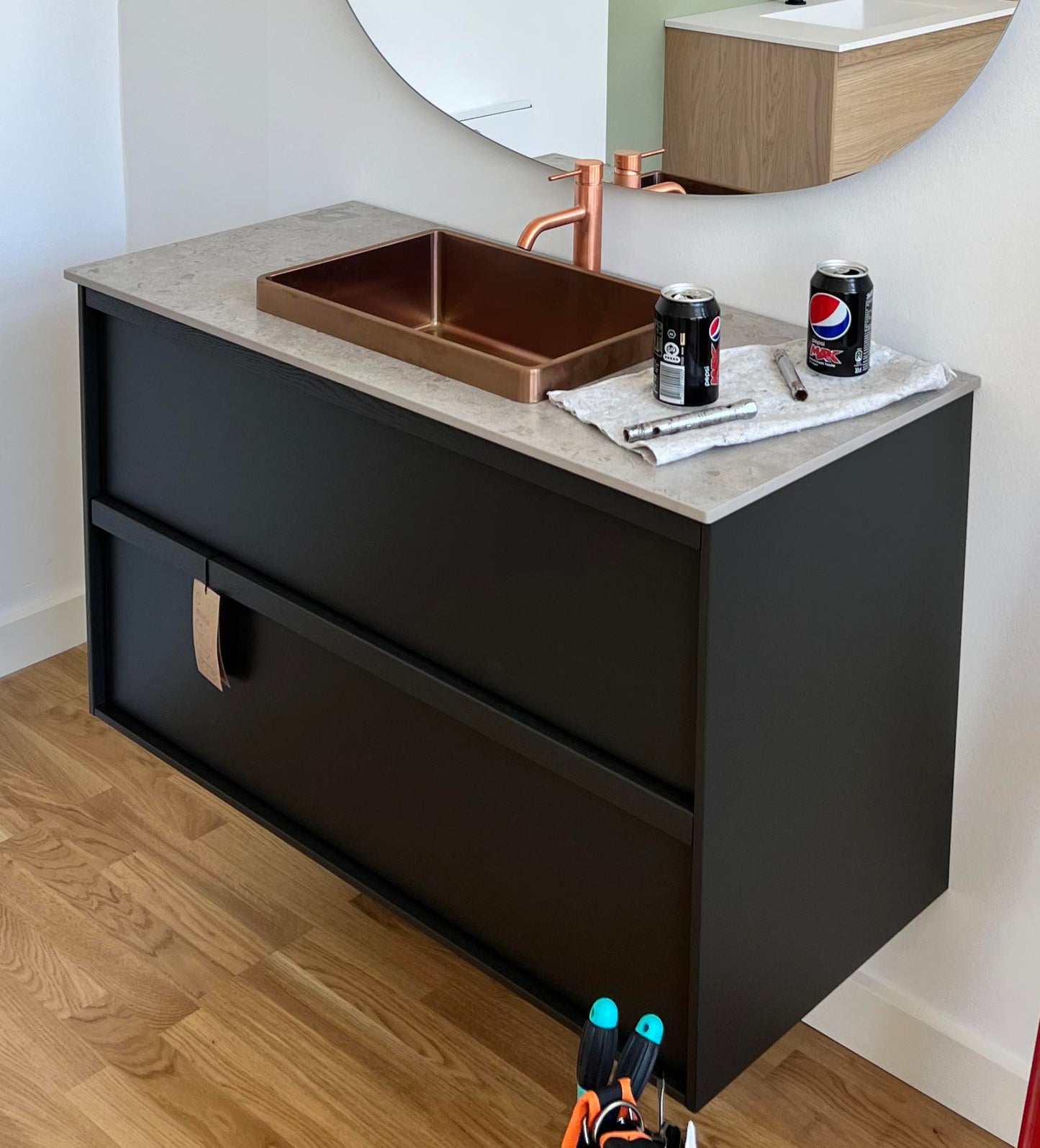 OUTLET H2 100cm, dark wood, Norrvange grey med kobbervask
